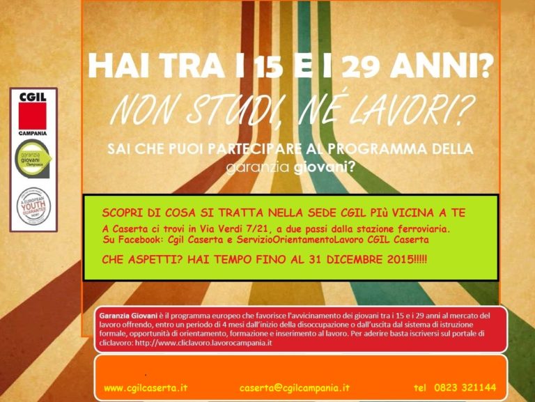 Garanzia Giovani, Cgil Caserta apre sportelli informativi