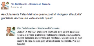 Caserta: falsa allerta meteo, violata la pagina facebook di Del Gaudio