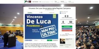 Regionali Campania, De Luca lancia campagna di crowdfunding