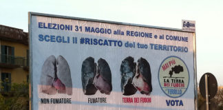 Regionali Campania, a Giugliano manifesto choc della lista Mai Più Terra dei fuochi