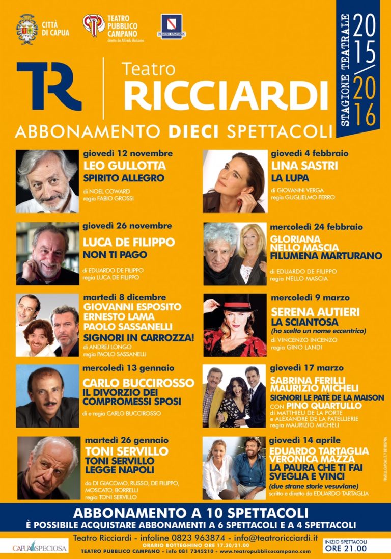 Presentata  al Comune di Capua la stagione teatrale 2015/2016 del Teatro Ricciardi di Capua