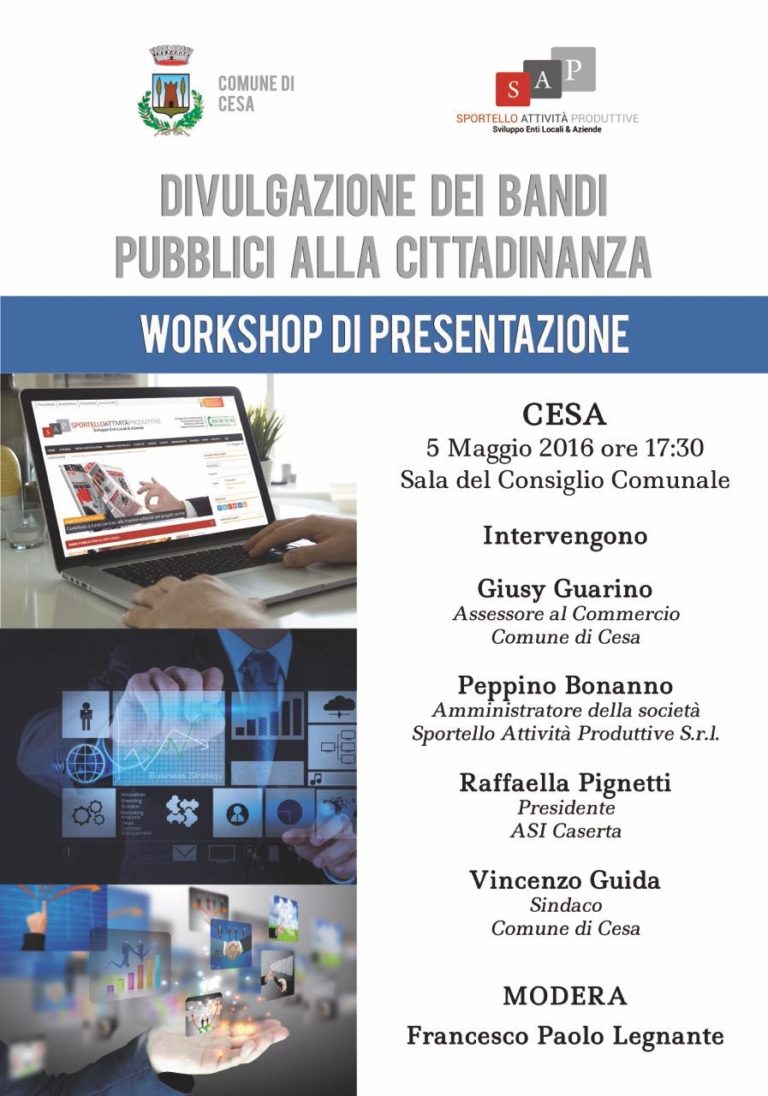 Cesa: Giovedì workshop di presentazione di Sportello Attività Produttive