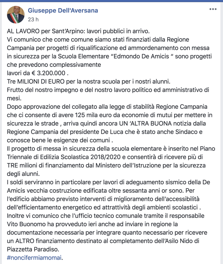 Sant’Arpino, Dell’Aversana “Il Legalitario” (da strapazzo) si trasforma in Pinocchio e racconta la favoletta dei 3 milioni e 200mila euro regionali. E le fioriere abusive sono sempre lì. Comandante Falace, toc toc… Ci sei?