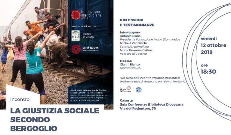 “La Giustizia sociale secondo Bergoglio”, il 18 ottobre iniziativa della Fondazione Mario Diana Onlus alla Biblioteca Diocesana di Caserta
