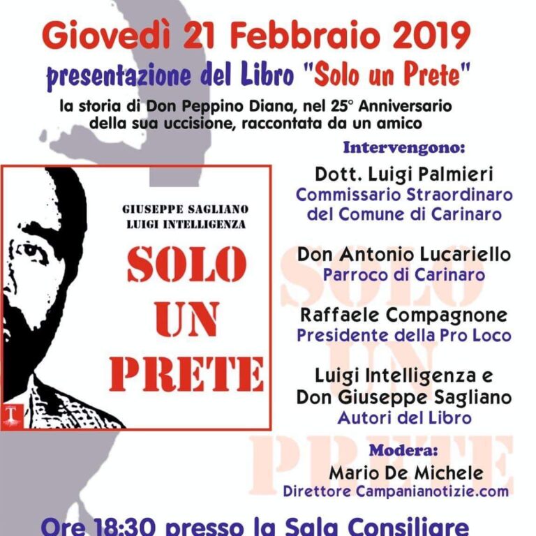 La Pro Loco di Carinaro ricorda don Peppe Diana, presentazione nella sala consiliare del libro “Solo un prete”