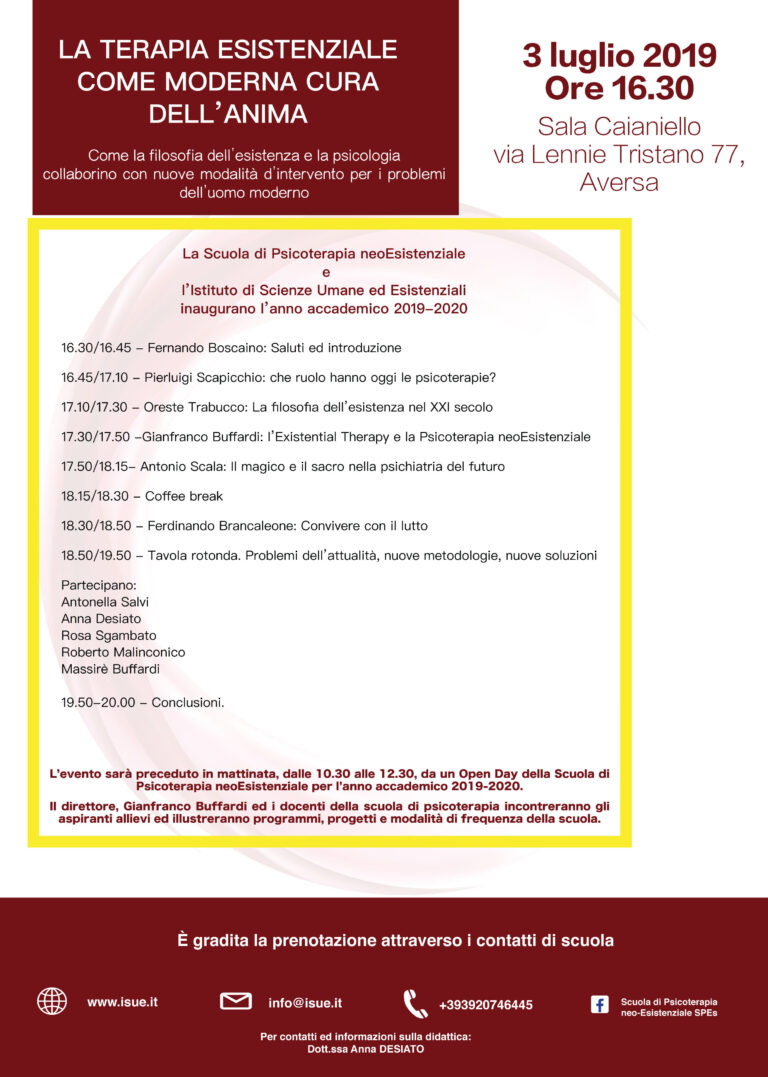 LA VIDEO INTERVISTA Aversa, il professor Buffardi annuncia la nascita della Scuola di Psicoterapia Neo-esistenziale: Open Day e convegno il 3 luglio presso la Sala Caianiello. Offre molti sbocchi occupazionali