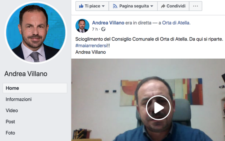 VIDEO SHOCK DELL’EX SINDACO Orta di Atella, Villano al contrattacco: complotto internazionale contro l’amministrazione comunale. E poi: “Scioglimento deciso in base ad amenità, torneremo alla guida della città”. Chiamate il 118