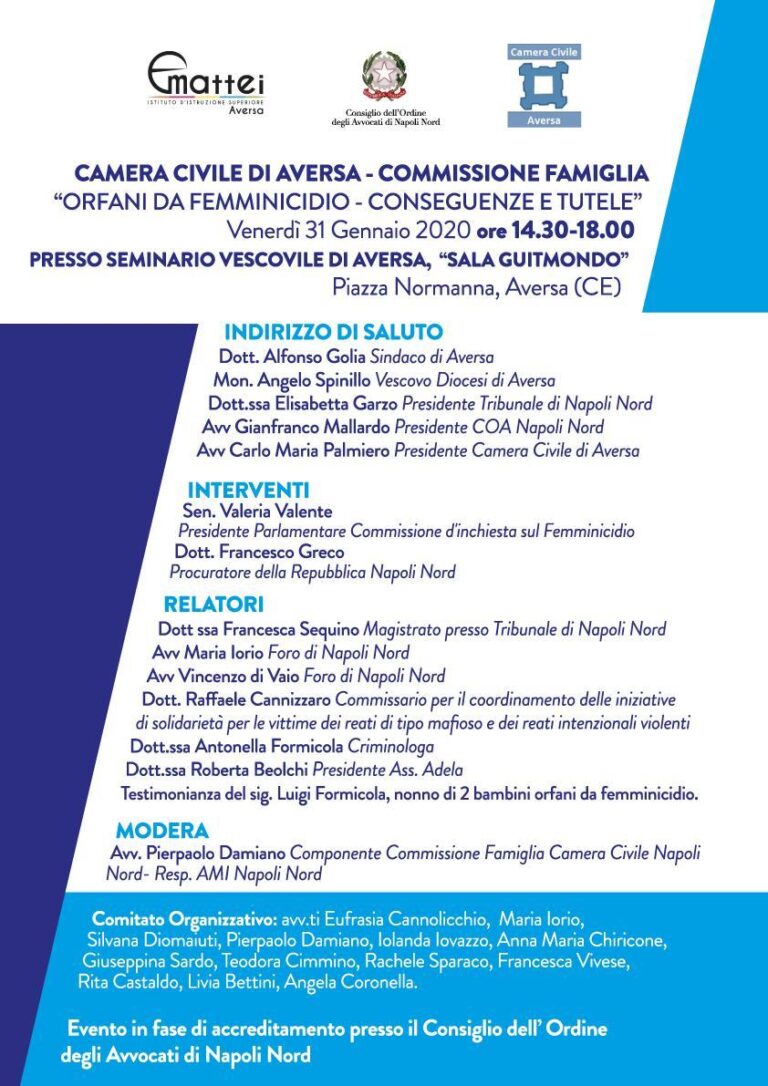Orfani da femminicidio, iniziativa al seminario vescovile di Aversa