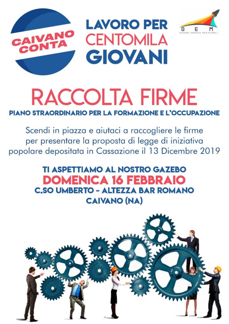Lavoro per 100mila giovani, ‘Caivano conta’ in piazza raccoglie firme per promuovere il “Piano straordinario per la formazione e l’occupazione”