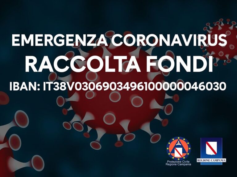 Coronavirus, la Regione Campania organizza una raccolta fondi e dedica un conto corrente alle donazioni per contrastare l’emergenza sanitaria