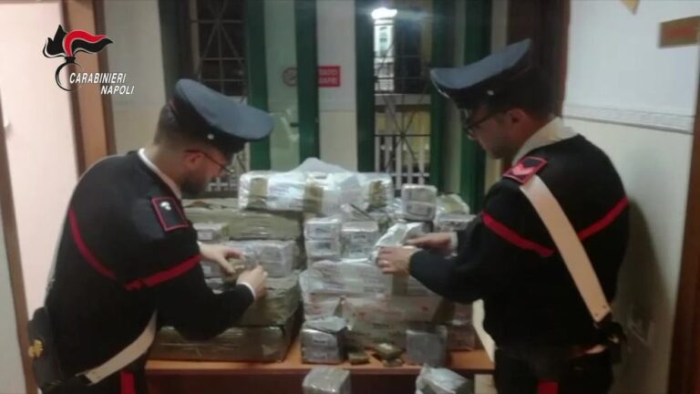 Deposito di droga scoperto nel Napoletano, 255 chili di hashish nascosti nel sottoscala: sequestrato lo stupefacente dal valore di un milione di euro. Arrestati una 60enne e un 30enne
