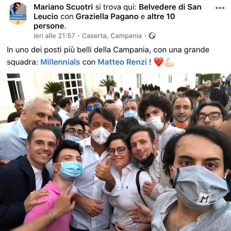 LE FOTO SHOCK Il libro di Renzi presentato a Caserta diventa uno spot per il Coronavirus