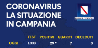 Covid-19, sono 29 i casi di positività in Campania, 1333 i tamponi analizzati