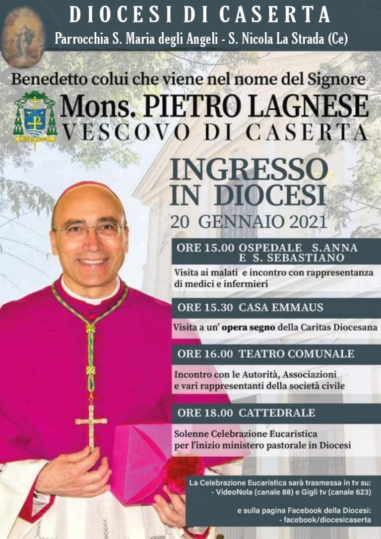 E’ il giorno di monsignor Pietro Lagnese, nuovo vescovo di Caserta: “Le mie preghiere per le vittime del Covid!”