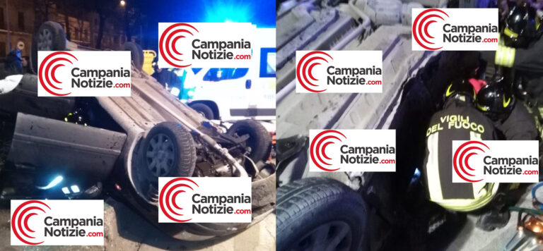 FOTO ESCLUSIVE Incidente frontale su viale Carlo III, un uomo di San Nicola vivo per miracolo: auto travolta da vettura in sorpasso