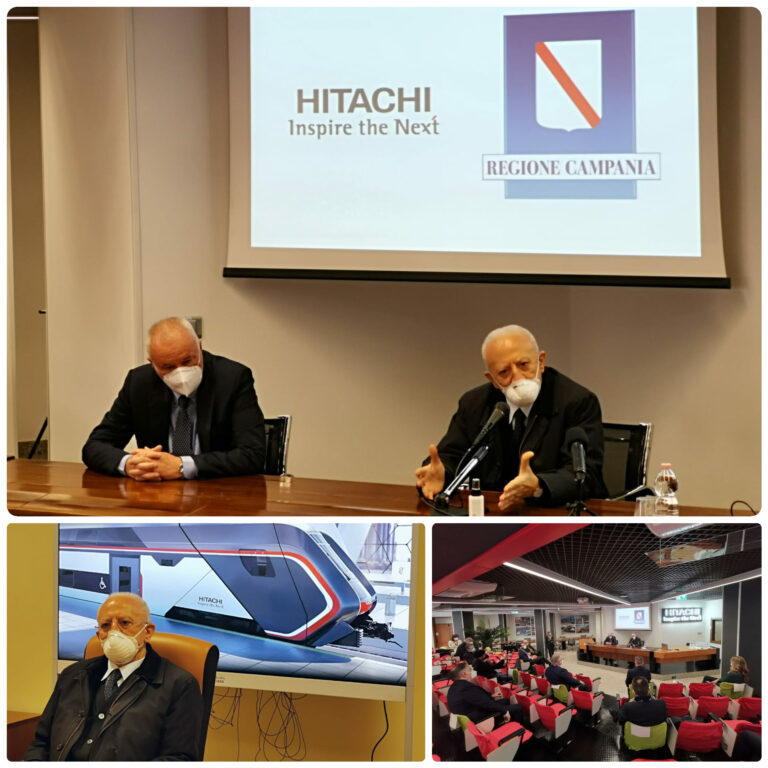 De Luca in visita allo stabilimento Hitachi: “Pronti investimenti nei trasporti per 1,3 miliardi di euro”