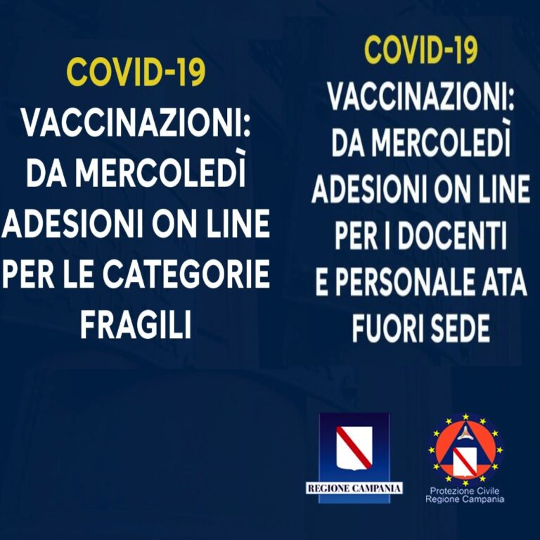 Da mercoledì al via piattaforma per vaccinazione pazienti ad elevata fragilità e personale scolastico fuori regione