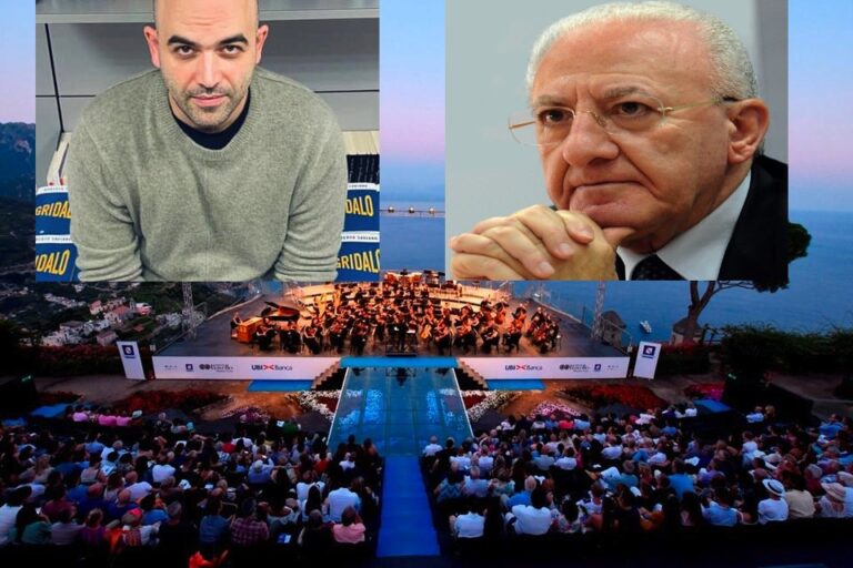 Ravello Festival, Saviano all’attacco di De Luca: “Don Vicié arripigliateve tutt chell che è o vuost…”. Poi irrompe Letta e lo invita alla festa del Pd