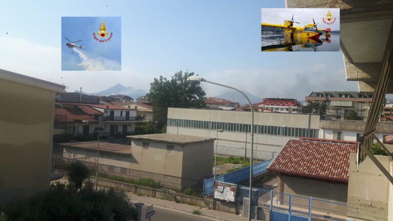 Ancora fumo denso dal Monte Tifata: almeno tre i focolai da fronteggiare, in azione un Canadair ed un elicottero. Fiamme anche in via Regalone a Casagiove