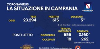 Tasso di positività in Campania al 2,64 per cento, 262 le persone ricoverate in degenza