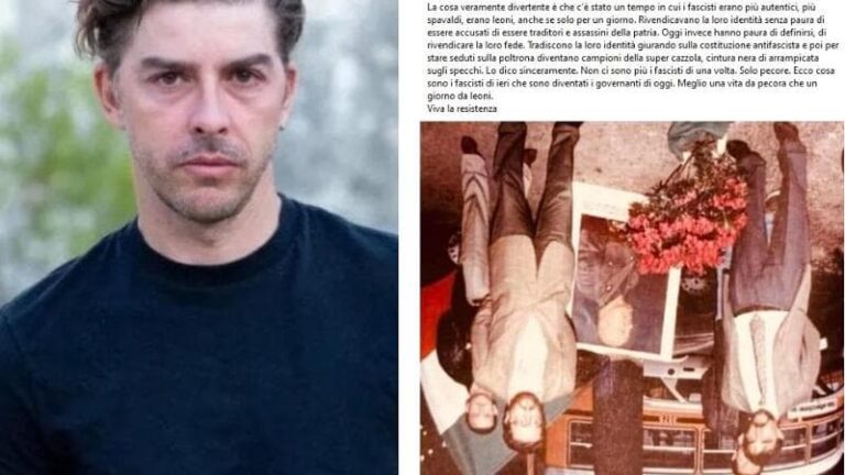 Il post-choc di Riondino, foto di La Russa a testa in giù con Mussolini