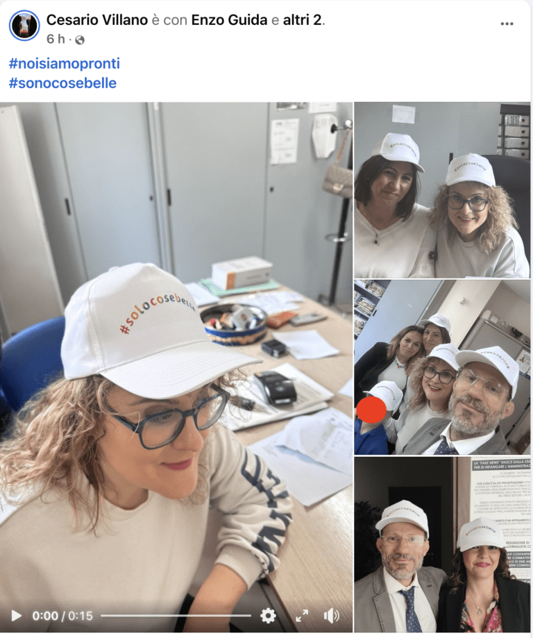 FOTO Cesa, dipendenti comunali in municipio con i cappellini elettorali della maggioranza: che scempio